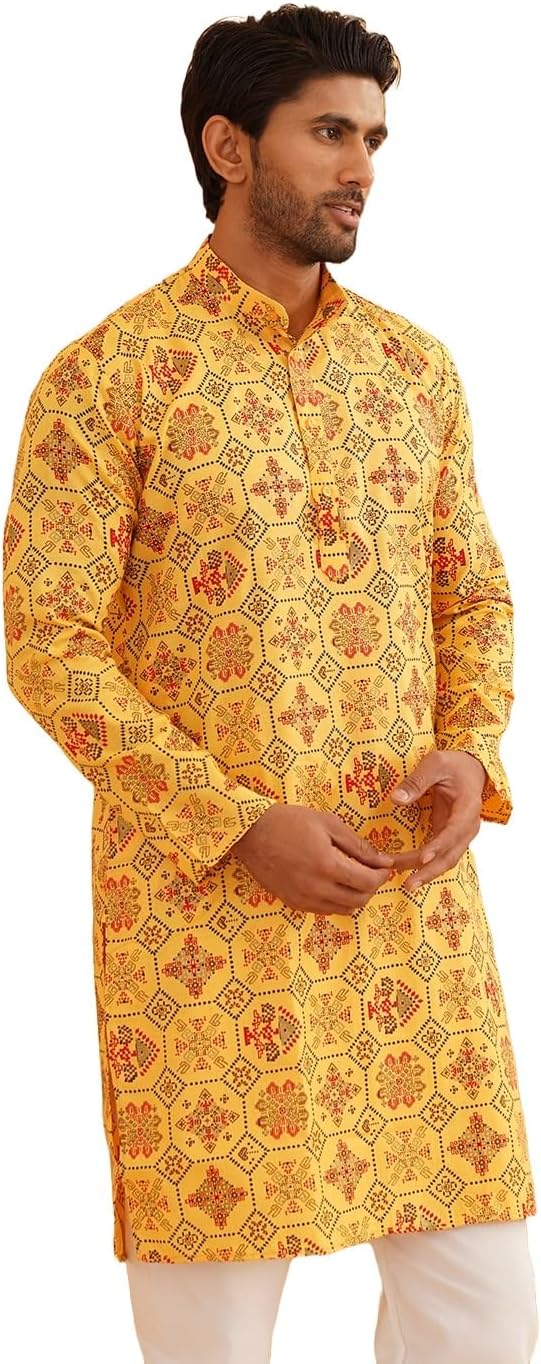 Size 54 Sojanya (Since 1958 Men'S Cotton Linen Blue Foil Printed Only Long Kurta
